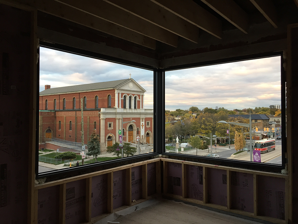 View of church and streetcar from third floor.