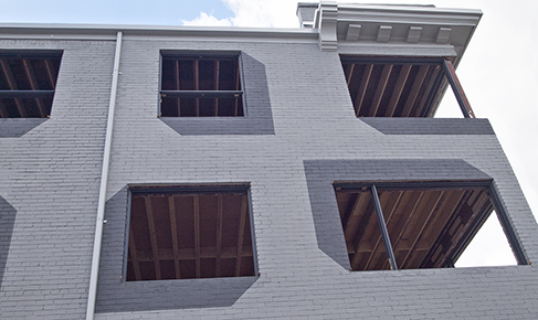 Windows and roof line.