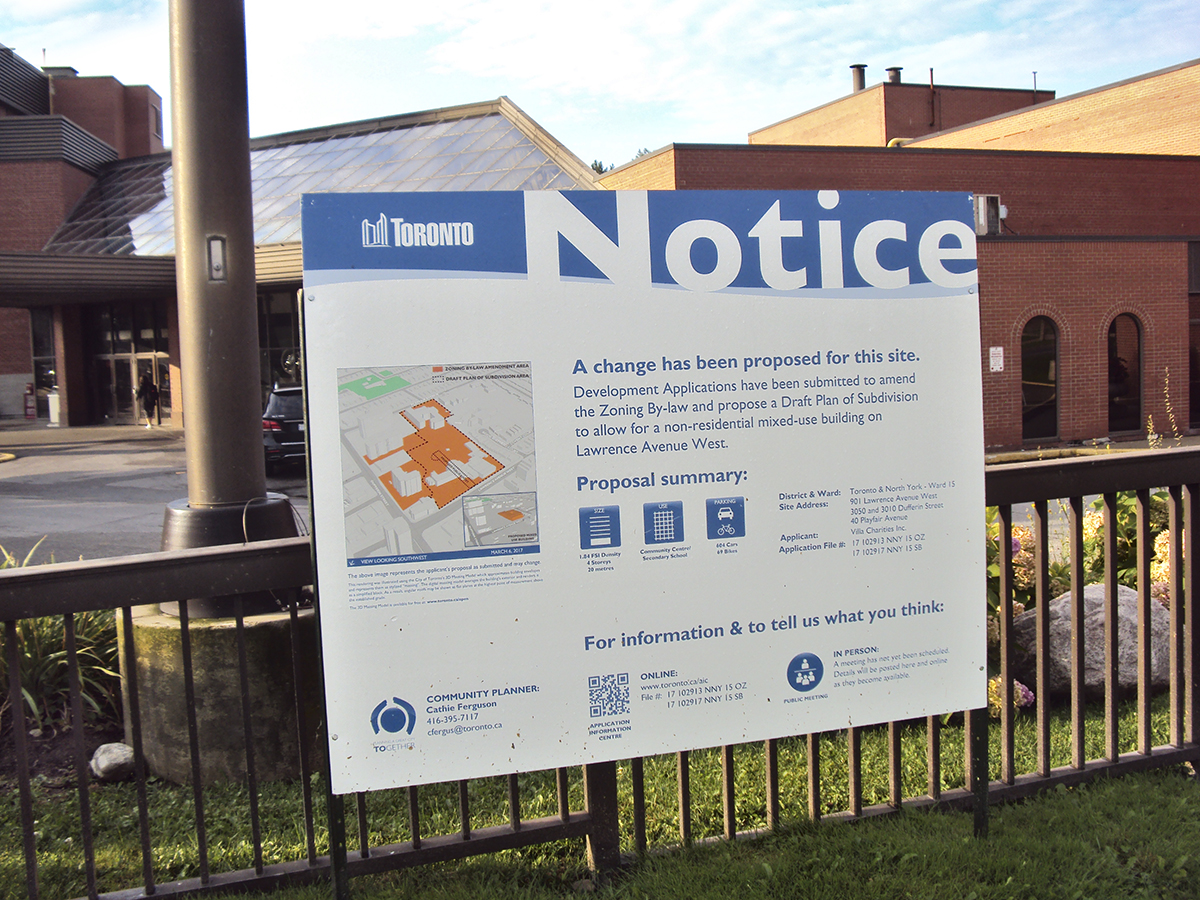 Facade with development notice.