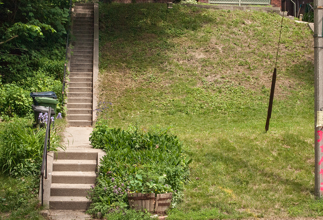 long stairway to front door