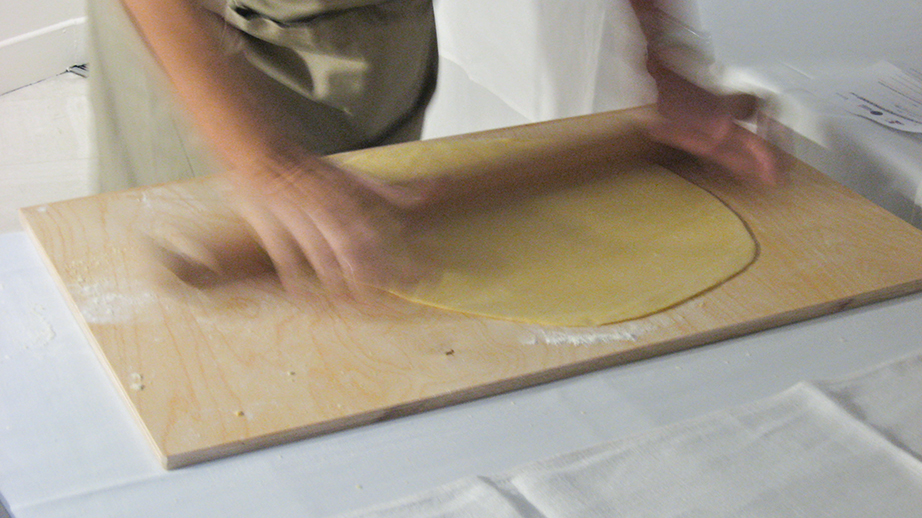 Rolling pasta, close up.
